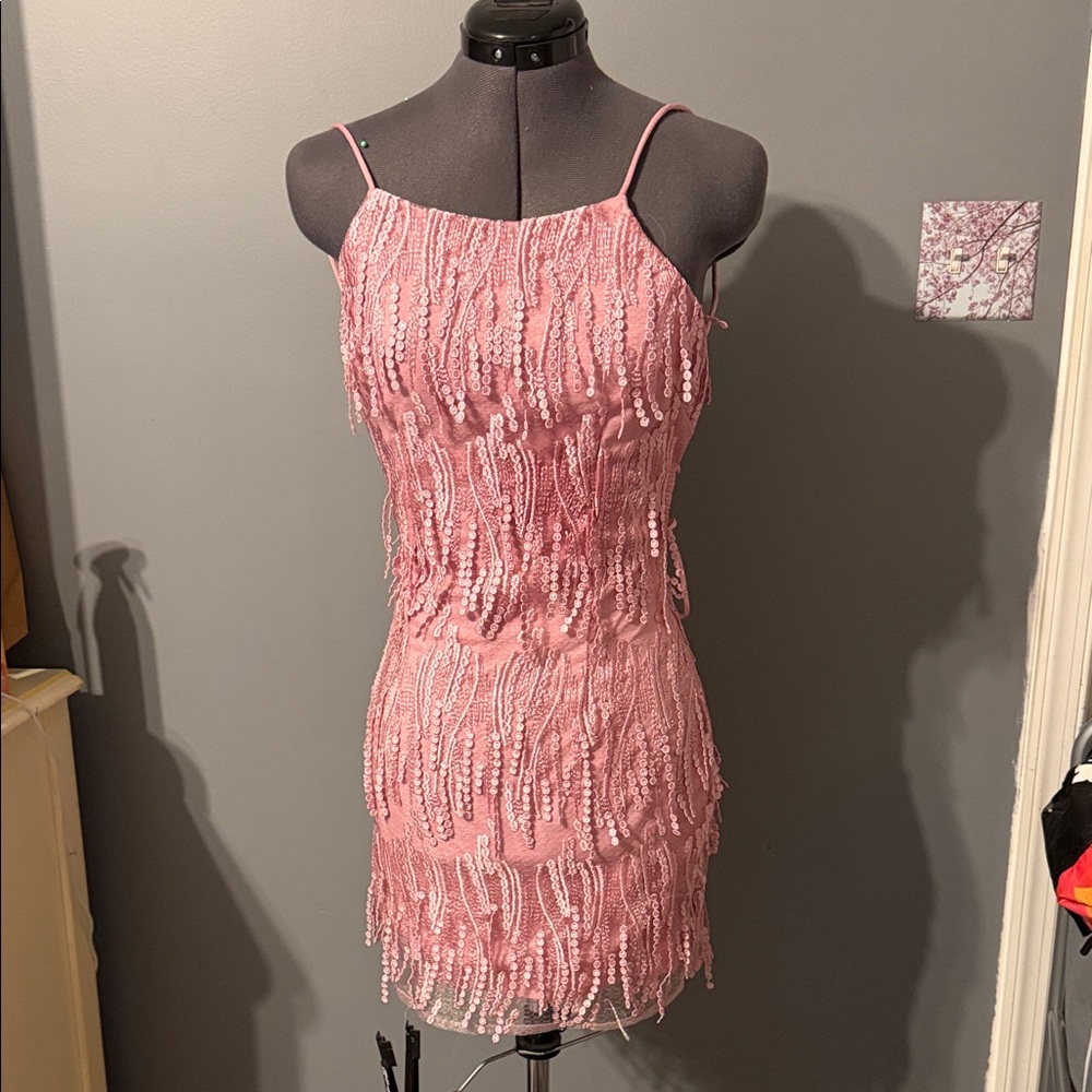 Lulu's Blush  Fringe Mini Dress